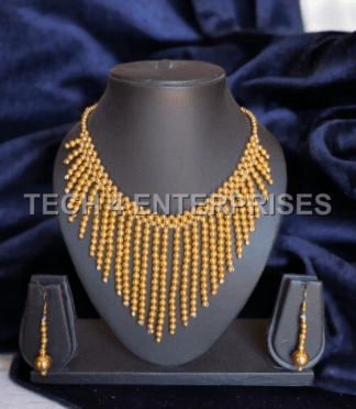 Beaded Waterfall Necklace Set - Golden