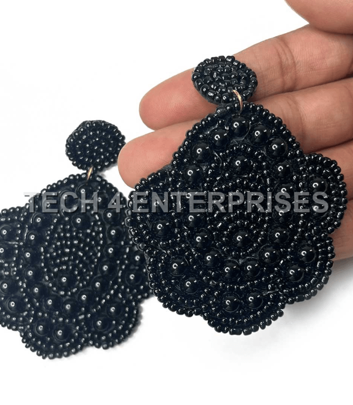 Black Color Flower Shape Earrings
