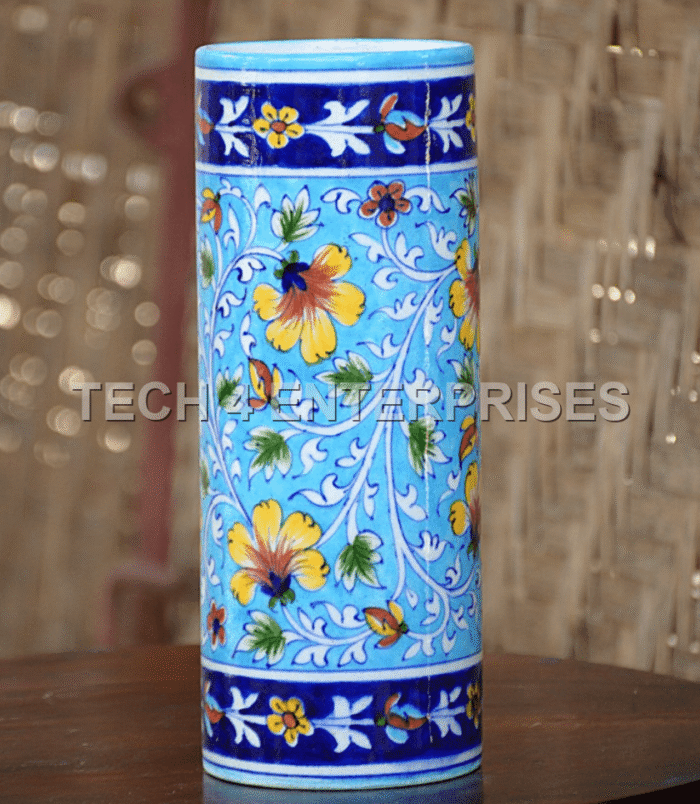 Blue Pottery Cylinder Vase