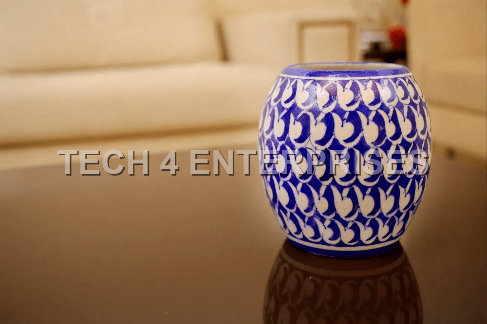 Blue Pottery Drum Vase Blue Pottery Drum Vase