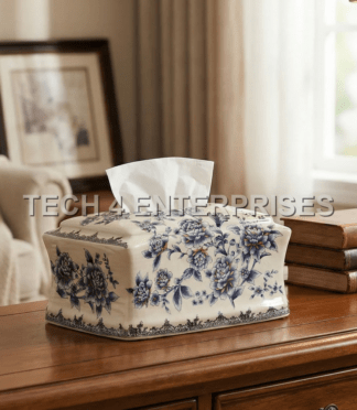 Blue Pottery Tissue Holder Bath Set