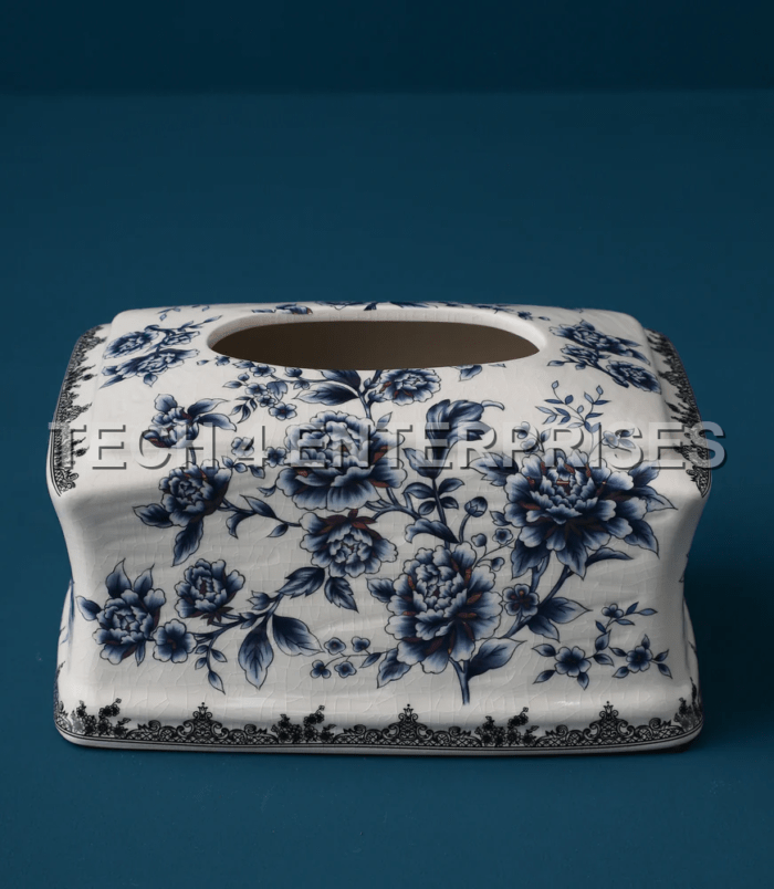 Blue Pottery Tissue Holder Bath Set Blue Pottery Tissue Holder Bath Set