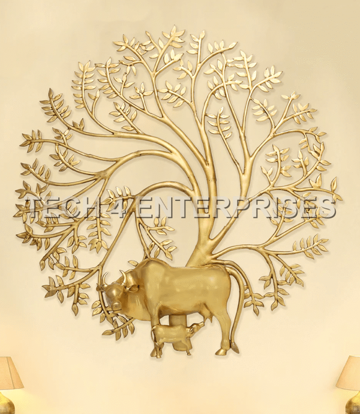 Brass Cow & Calf with Tree Wall Hanging Brass Cow & Calf with Tree Wall Hanging