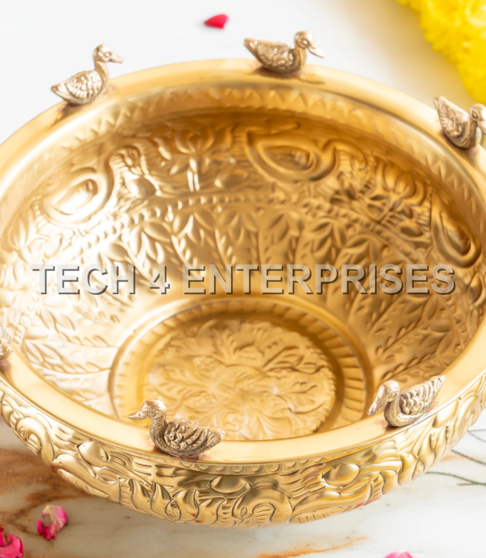 Brass Urli with Duck & Lotus Design-1 Brass Urli with Duck & Lotus Design-1