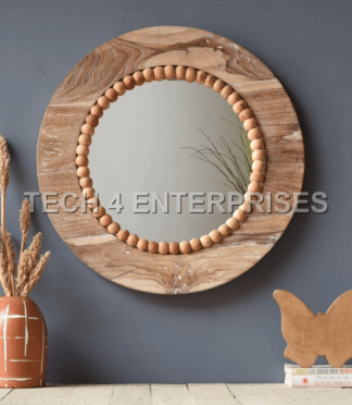 Distressed Wood Round Mirror