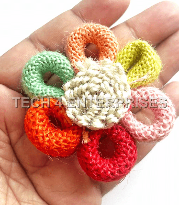 Mix Color Jute Flower for Trousseau Packing, Ready to use Flower Brooch Hamper for Decoration, Gift Wrapping Flowers Pack of 10
