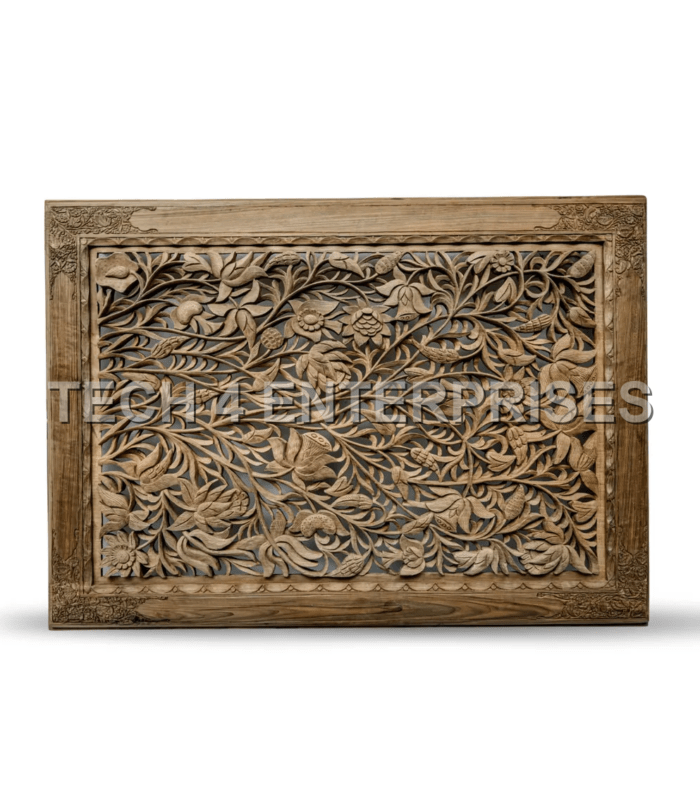 Walnut Wood Floral Jali Wall Panel Walnut Wood Floral Jali Wall Panel