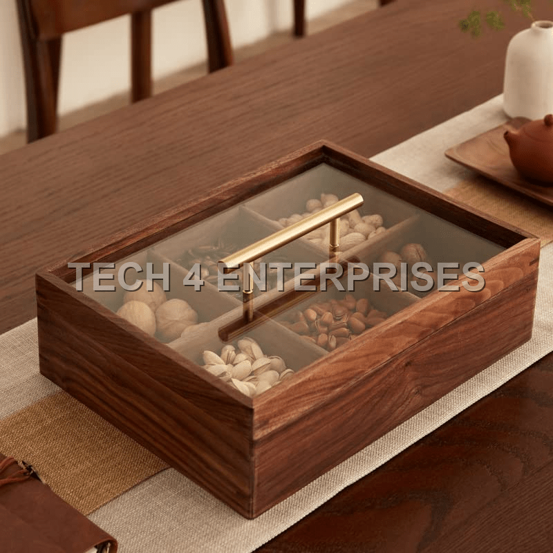 Walnut Wood Six-partition Dry-Fruit Box Walnut Wood Six-partition Dry-Fruit Box