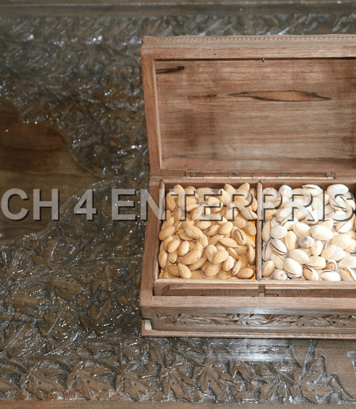 Walnut Wood Two-partition Dry-Fruit Box-3 Walnut Wood Two-partition Dry-Fruit Box-3