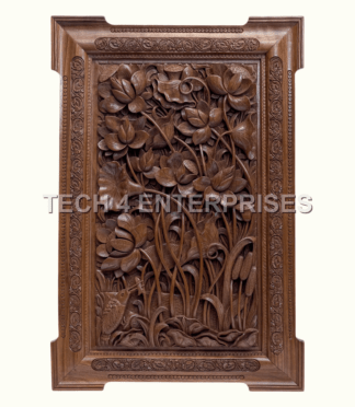 Walnut Wood Vase-of-Flowers Wall Panel