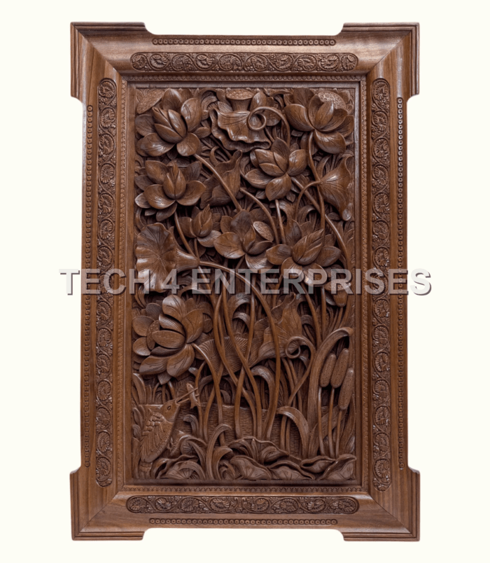 Walnut Wood Vase-of-Flowers Wall Panel